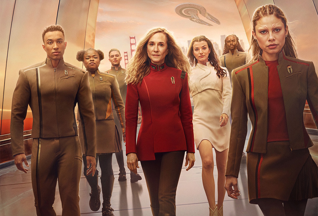 Cropped promo poster for Star Trek: Starfleet Academy showing the main characters.