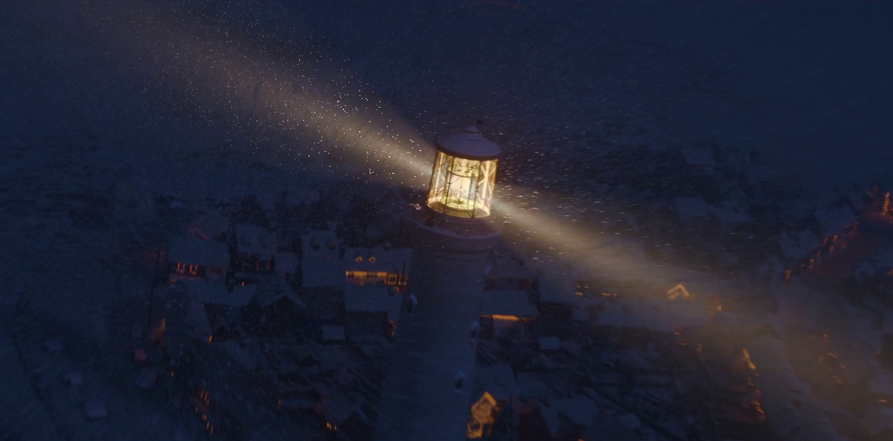 Still frame from That Christmas (2024) showing the lighthouse.