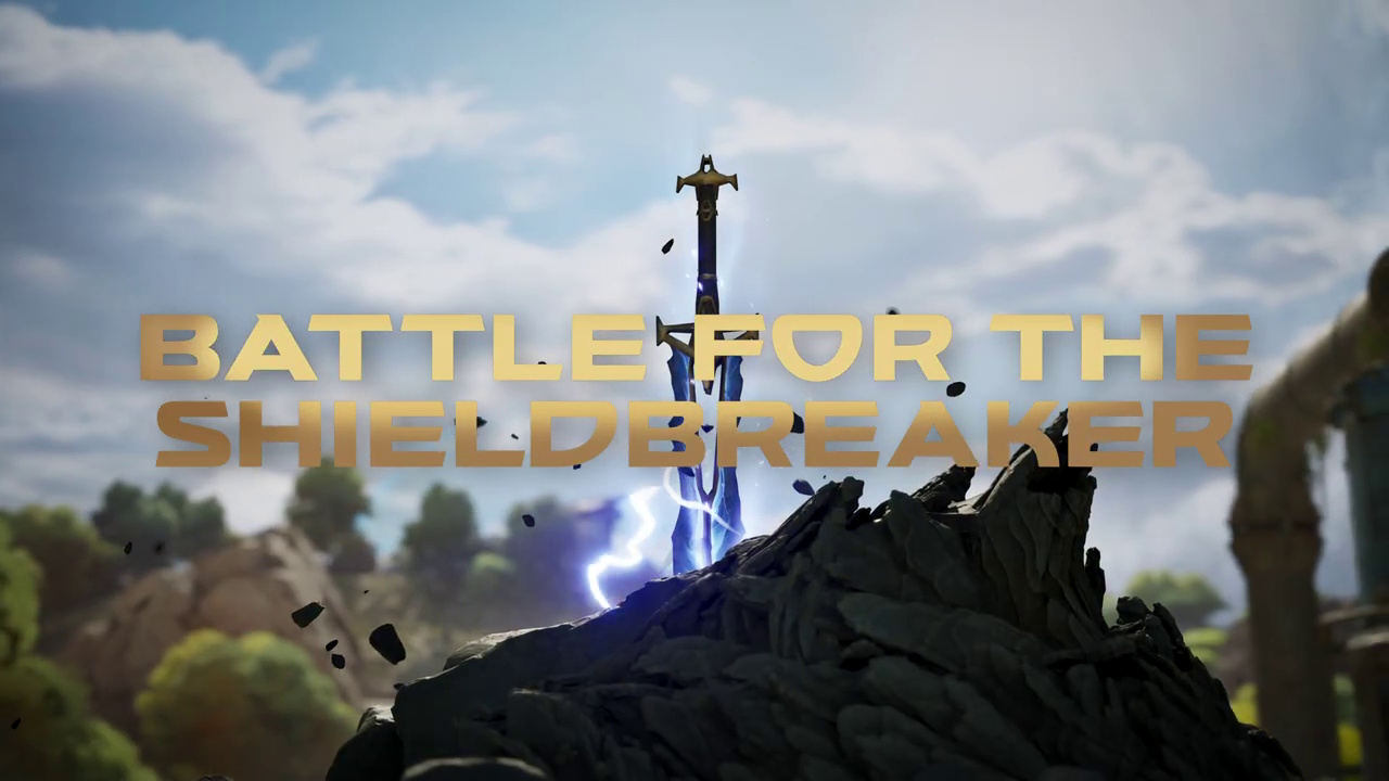 Still frame from the Highguard launch trailer showing a tagline.