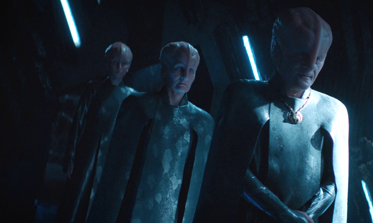 Still frame from Star Trek: Discovery Season 2 showing a trio of Talosians.
