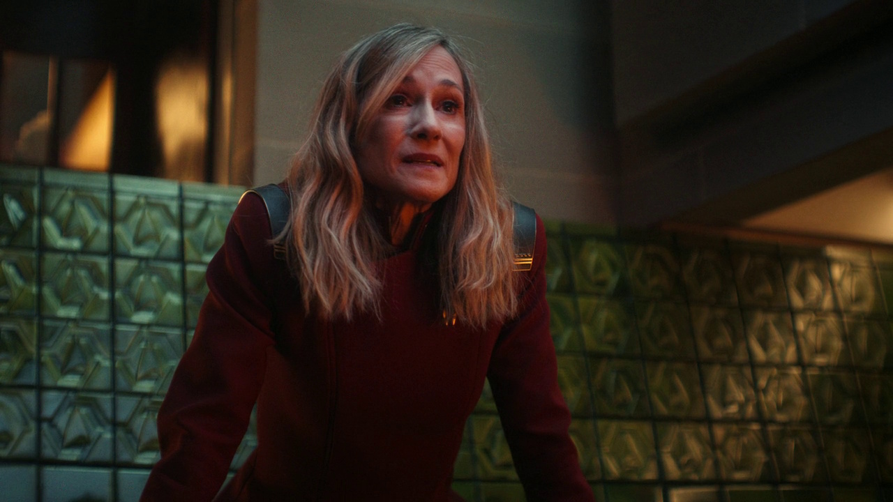 Still frame from Star Trek: Starfleet Academy Season 1 showing Captain Ake at the end of the episode.