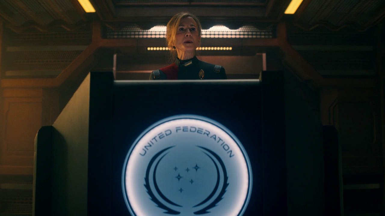 Still frame from Star Trek: Starfleet Academy Season 1 showing Captain Ake in a flashback.