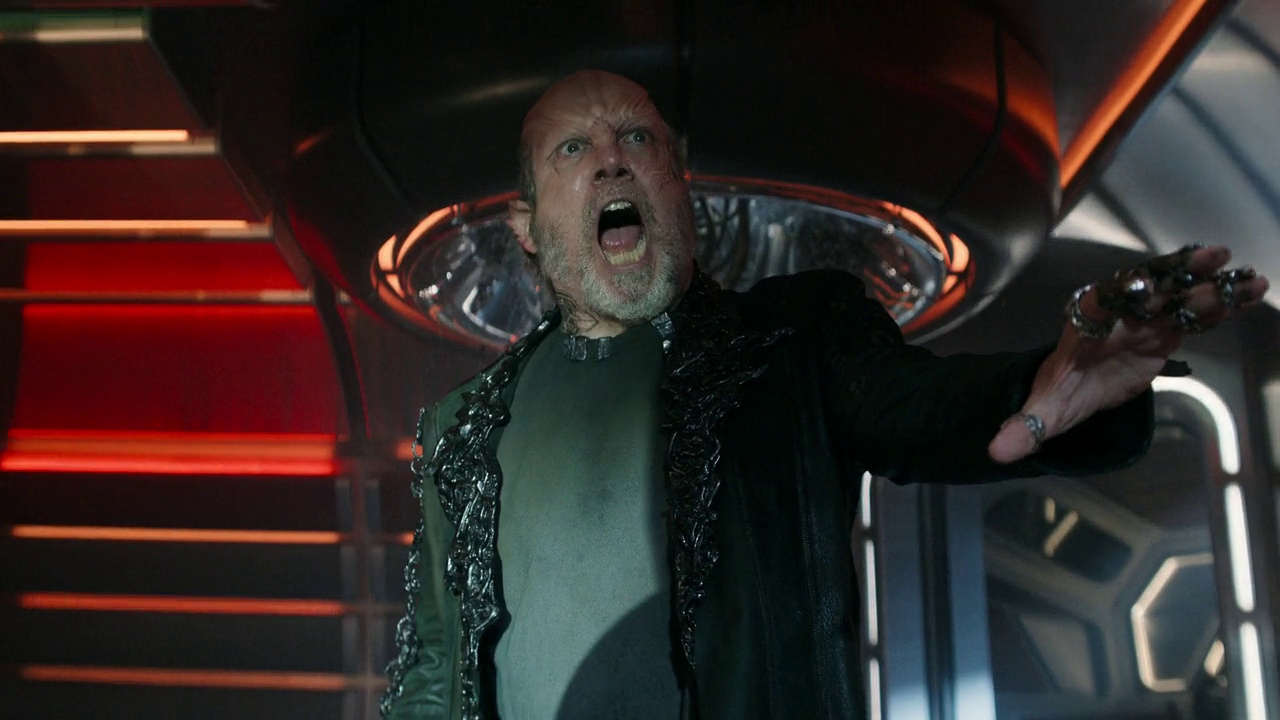 Still frame from Star Trek: Starfleet Academy Season 1 showing Nus Braka's defeat.