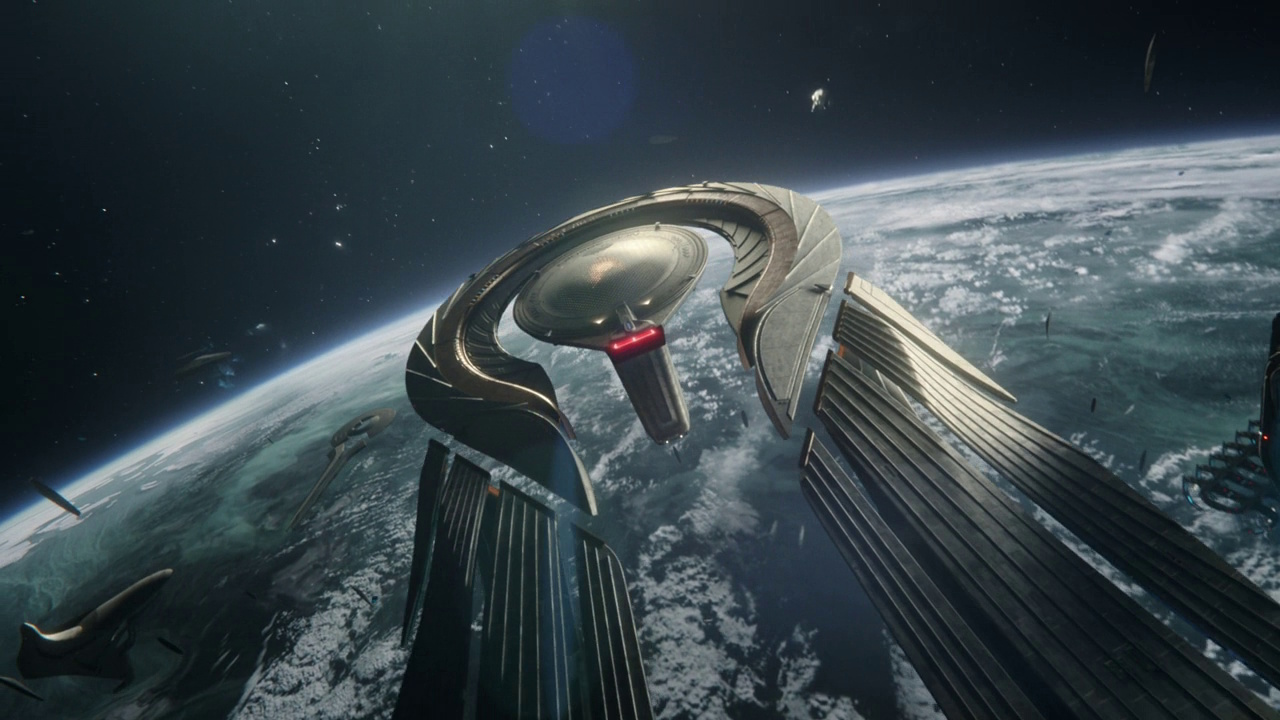 Still frame from Star Trek: Starfleet Academy Season 1 showing the USS Athena.