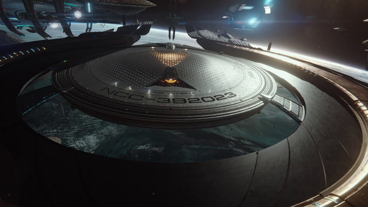 Still frame from Star Trek: Starfleet Academy Season 1 showing the USS Athena.