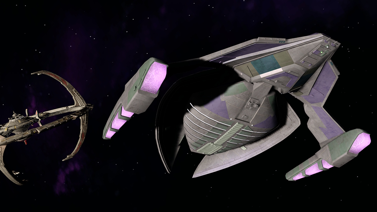 Screenshot from Star Trek Online showing a Jem'Hadar ship and DS9.