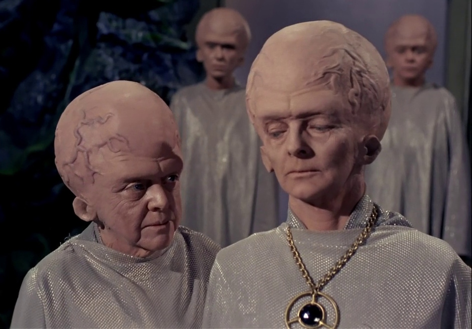 Still frame from Star Trek's original pilot (The Cage) showing four Talosians.