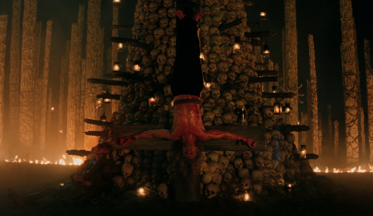 Still frame from 28 Years Later The Bone Temple showing Jimmy's crucifixion
