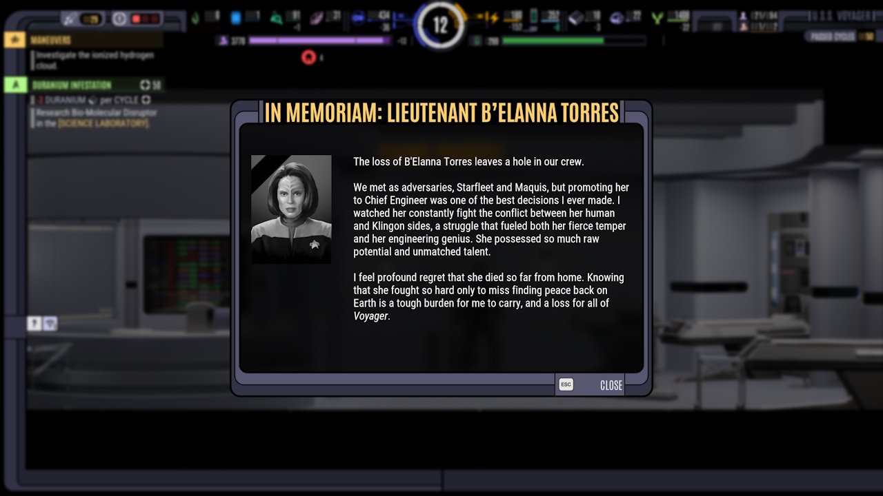 Screenshot of Across The Unknown showing a character death