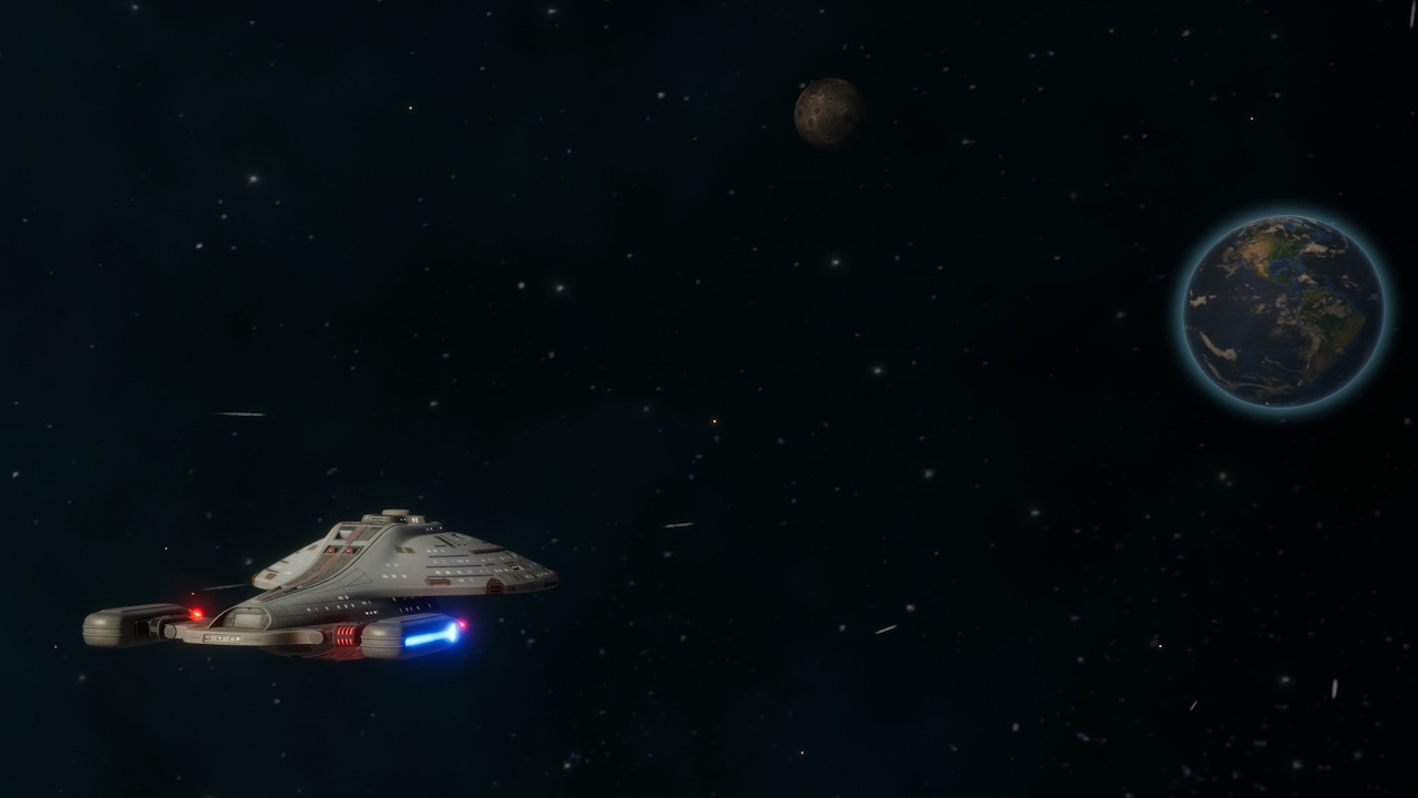 Screenshot from Across The Unknown showing Voyager and Earth