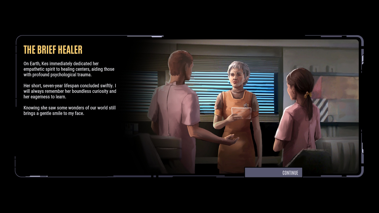 Screenshot of Across The Unknown showing an ending card