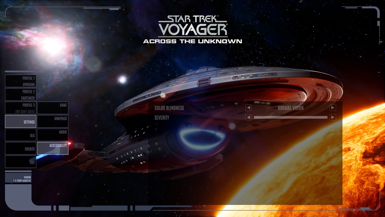 Screenshot of Across The Unknown showing accessibility options