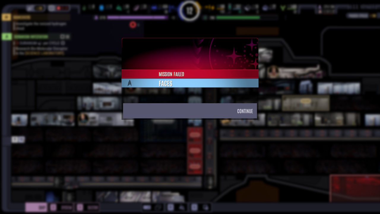 Screenshot of Across The Unknown showing a failed mission