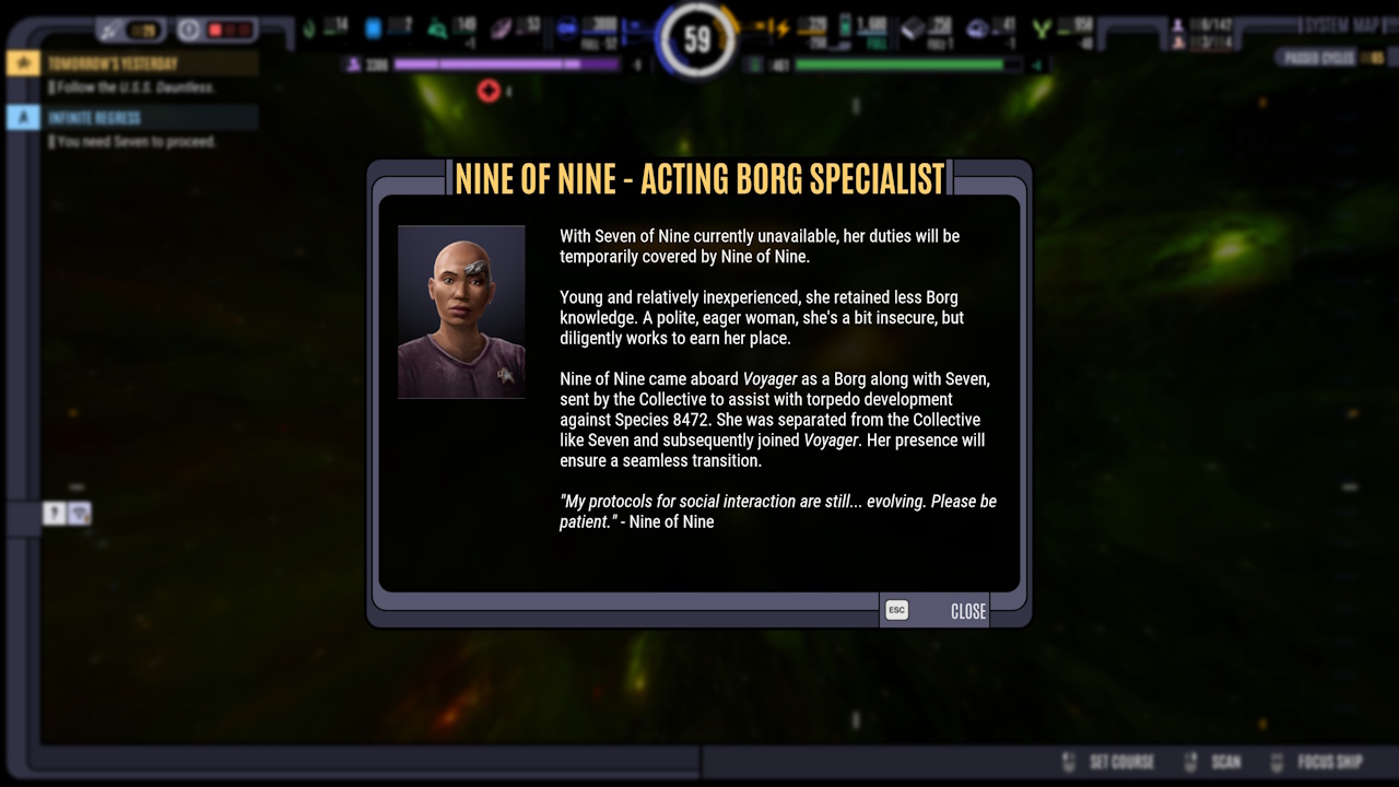 Screenshot of Across The Unknown showing Nine of Nine