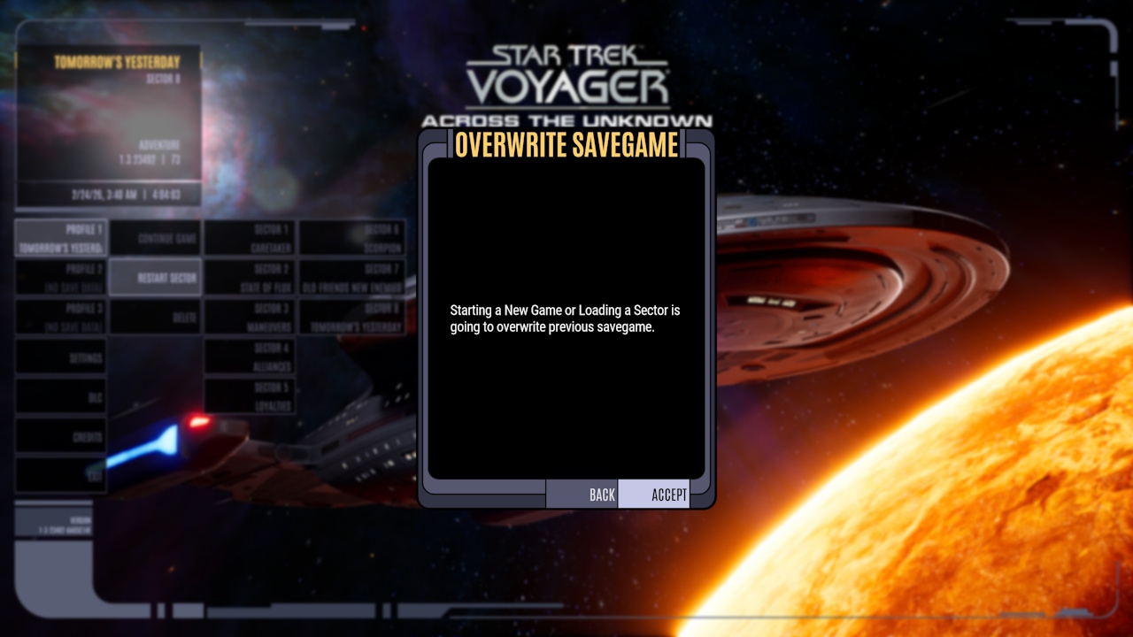 Screenshot of Across The Unknown showing the main menu