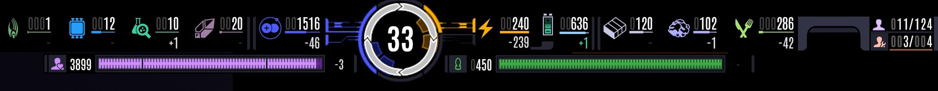 Screenshot of Across The Unknown showing resource yields/stats