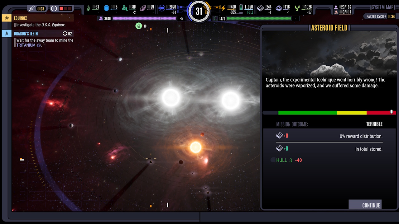 Screenshot of Across The Unknown showing a terrible outcome