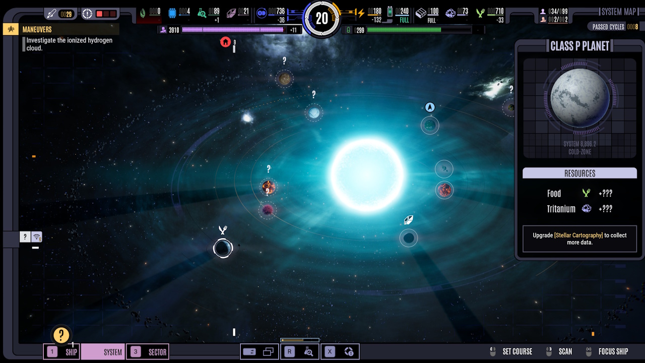 Screenshot of Across The Unknown showing a class p planet