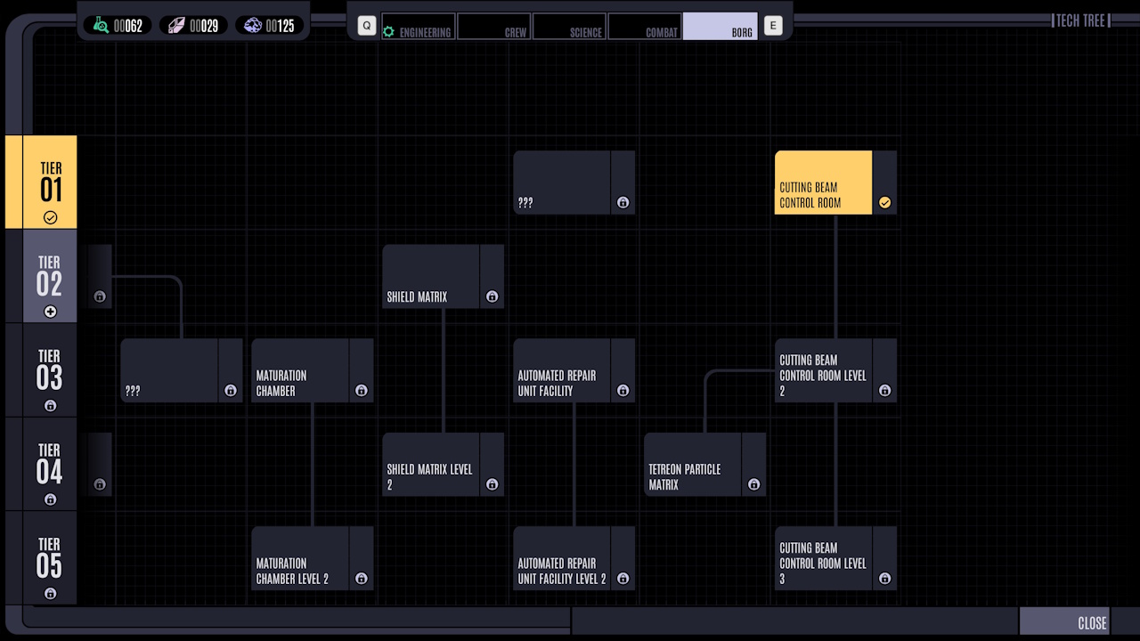 Screenshot of Across The Unknown showing the tech tree