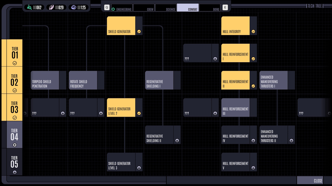 Screenshot of Across The Unknown showing the tech tree