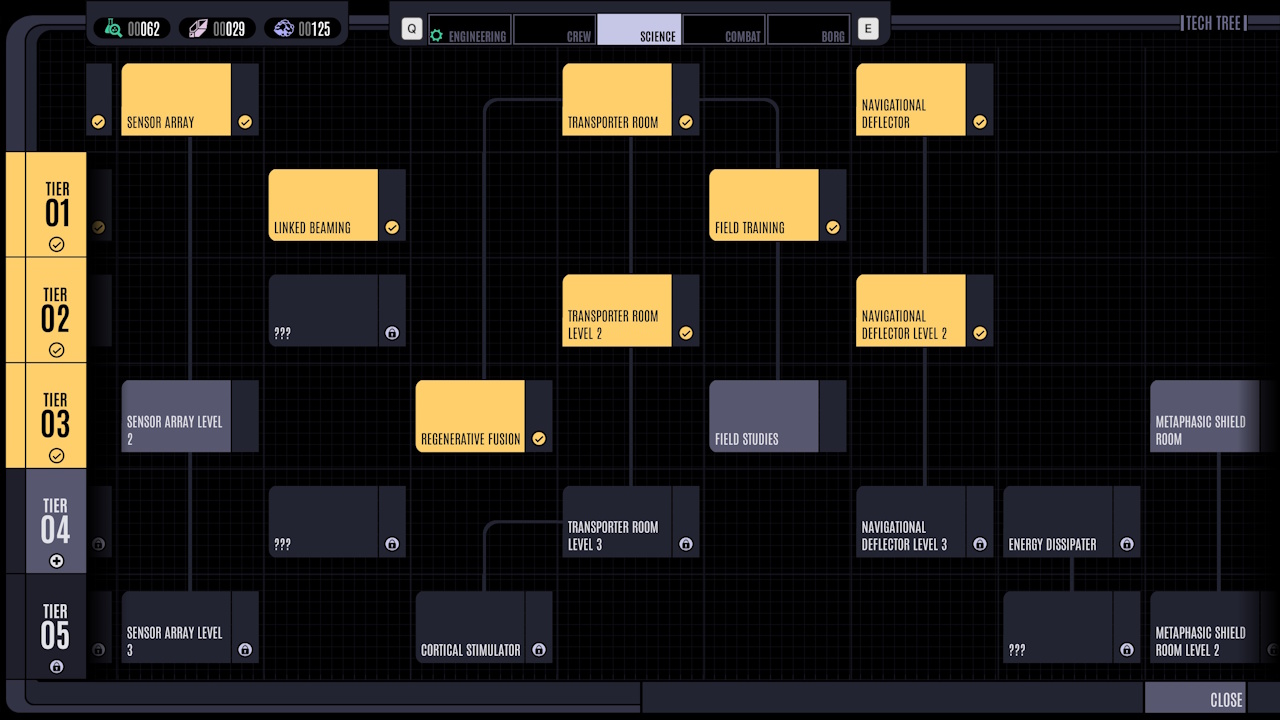 Screenshot of Across The Unknown showing the tech tree