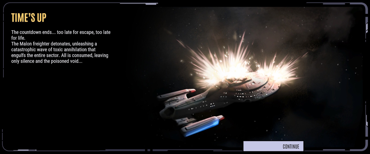 Screenshot of Across The Unknown showing a bad ending