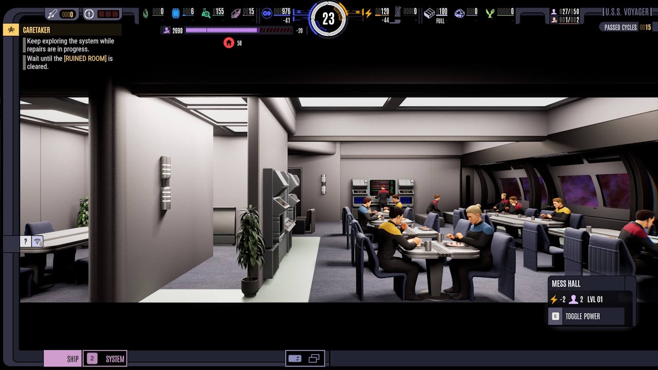 Screenshot of Across The Unknown showing the mess hall