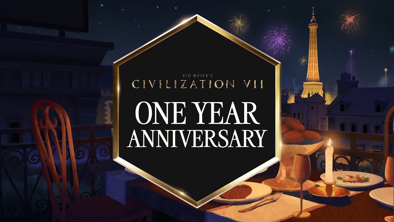 Promo graphic celebrating the anniversary of Civilization VII.