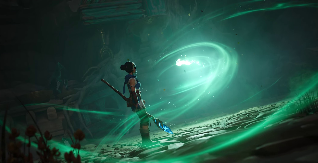 Still frame from the Kena: Scars of Kosmora trailer showing a magic swirl.