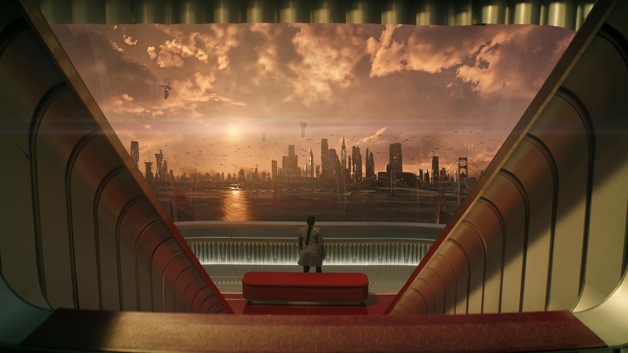 Still frame from Star Trek SFA showing Sam and San Francisco.