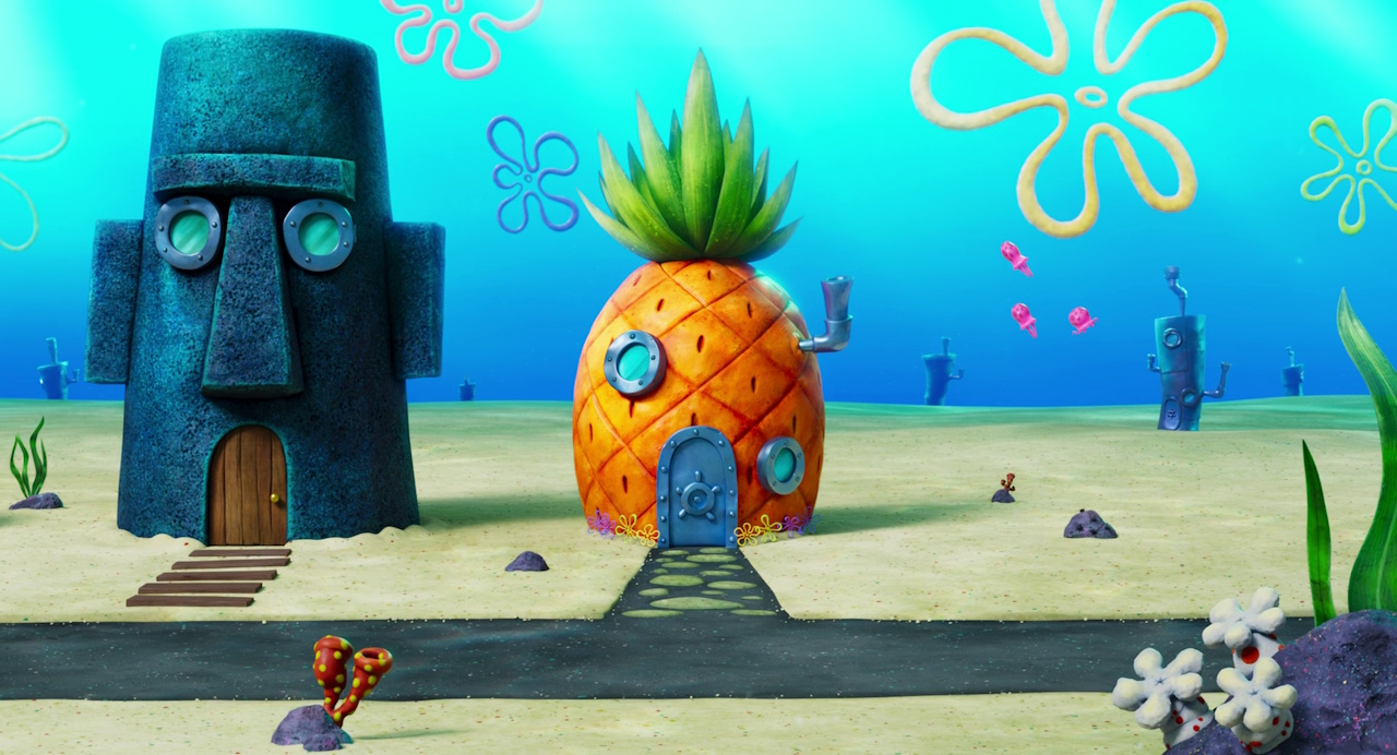 Still frame from The SpongeBob Movie: Search for SquarePants (2025) showing Conch Street.