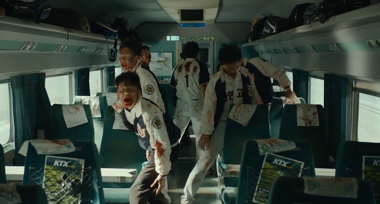 Still frame from Train to Busan showing zombies