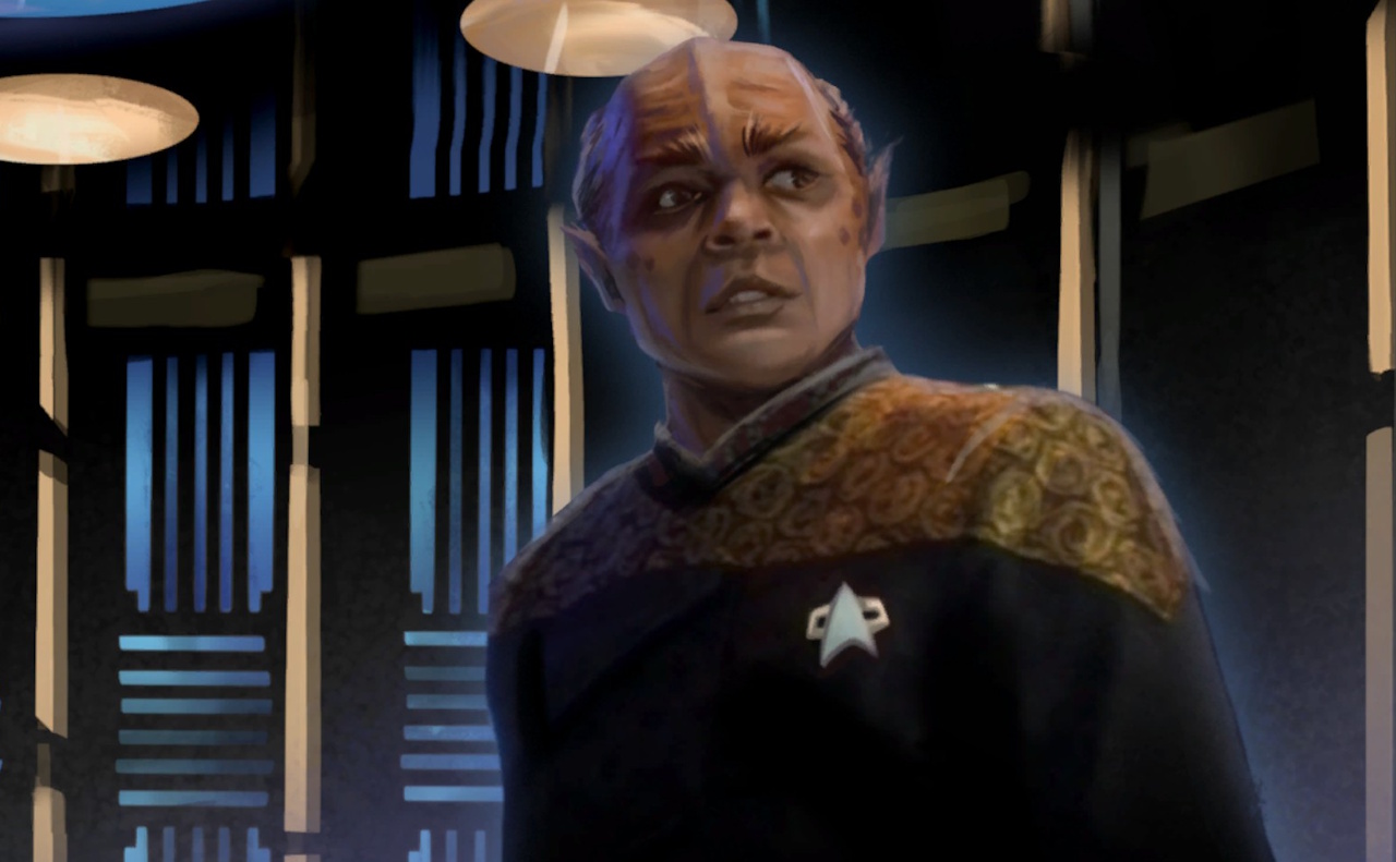 Cropped screenshot from Across the Unknown showing art of Tuvix