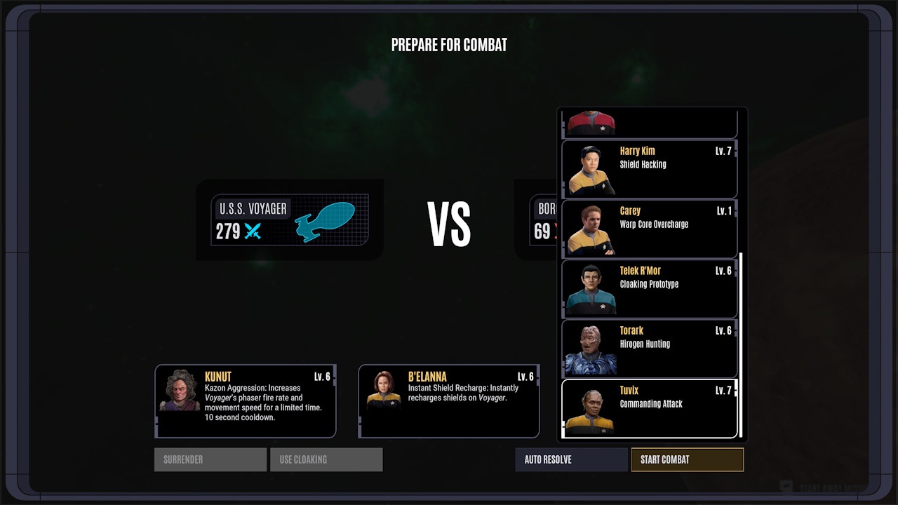 Screenshot of Across The Unknown showing prepare for combat screen
