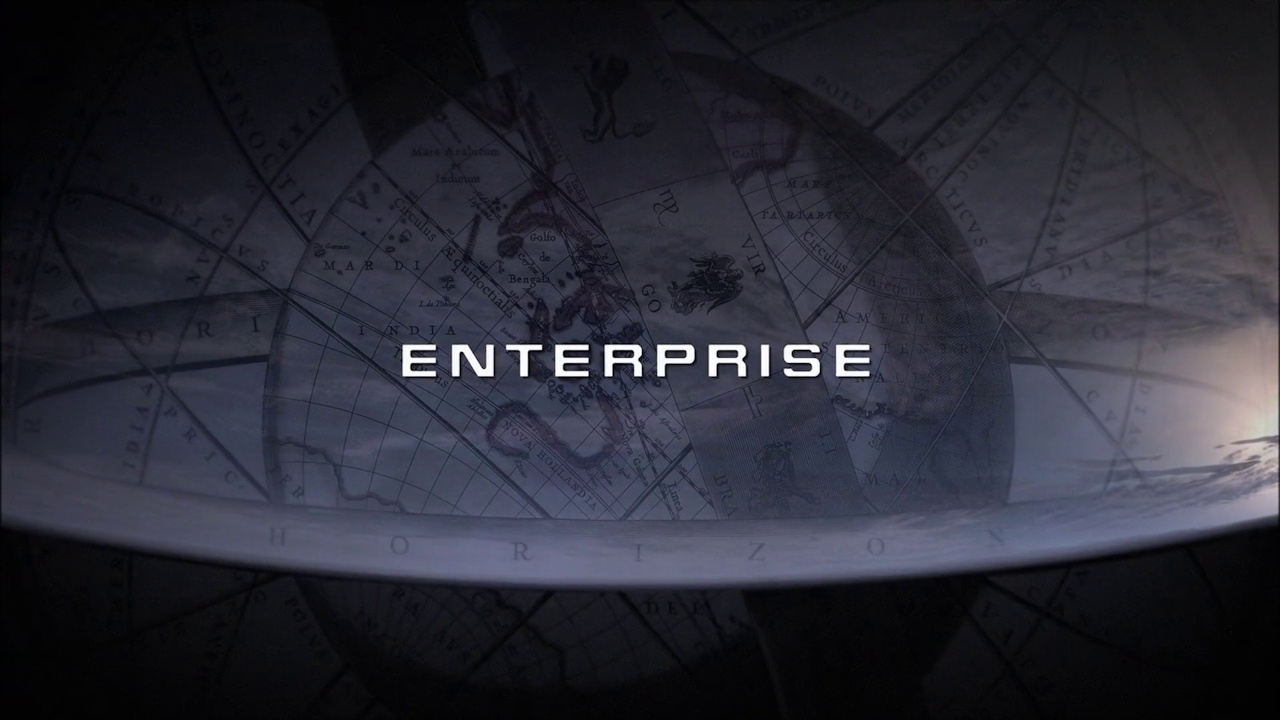 Still frame from the Star Trek Enterprise title sequence showing the show's title