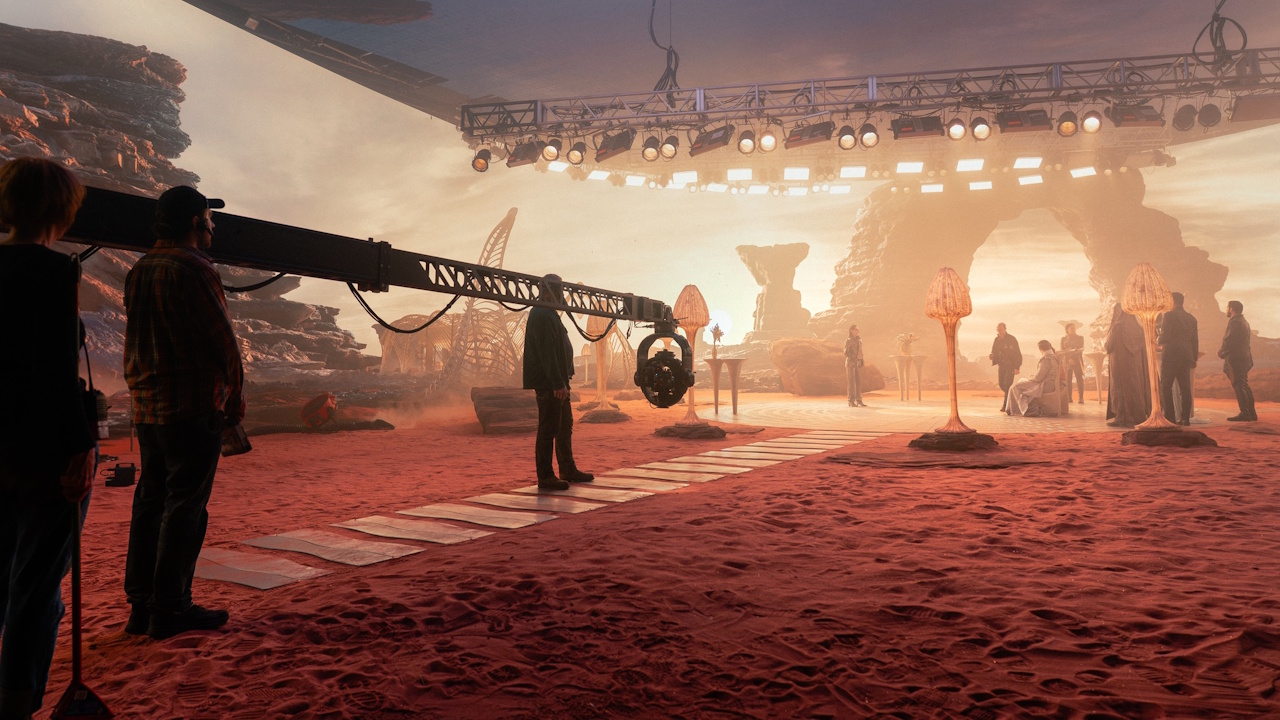 Behind-the-scenes photo from Star Trek SFA S1 showing a camera and the AR wall