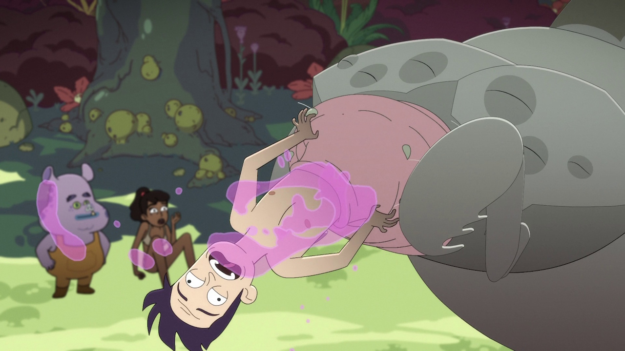 Still frame from Second Contact showing Boimler in an alien's mouth