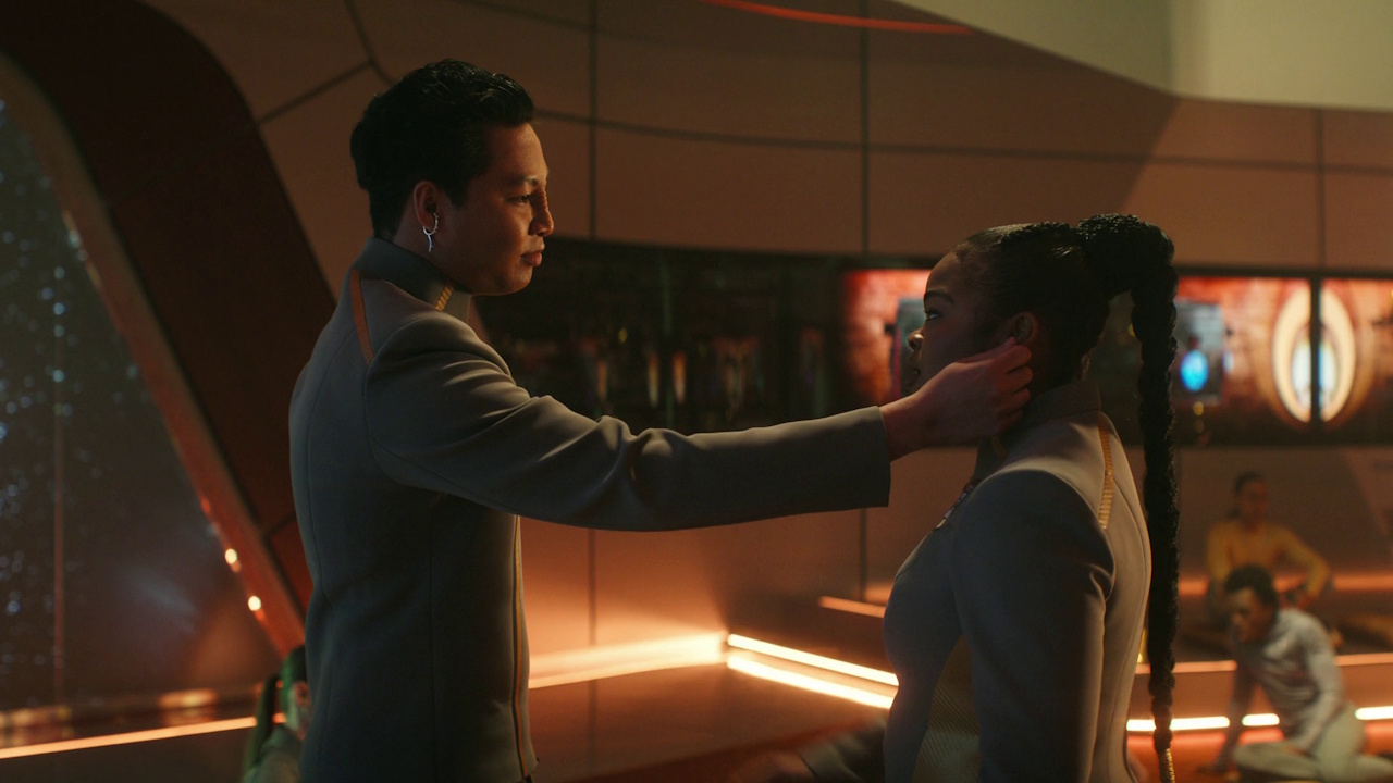 Still frame from Series Acclimation Mil showing Sam at the Bajor Club