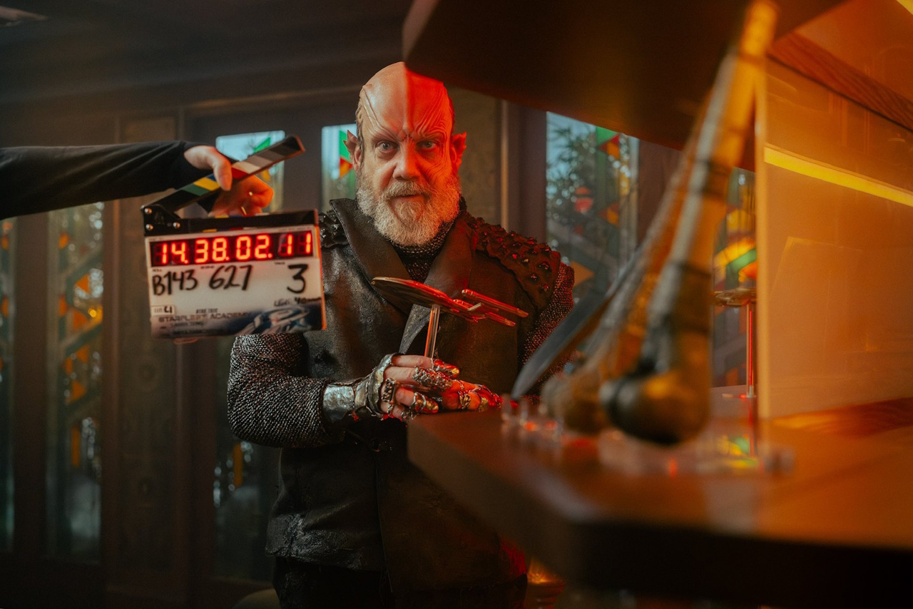 Behind-the-scenes photo from Star Trek SFA S1 showing Braka