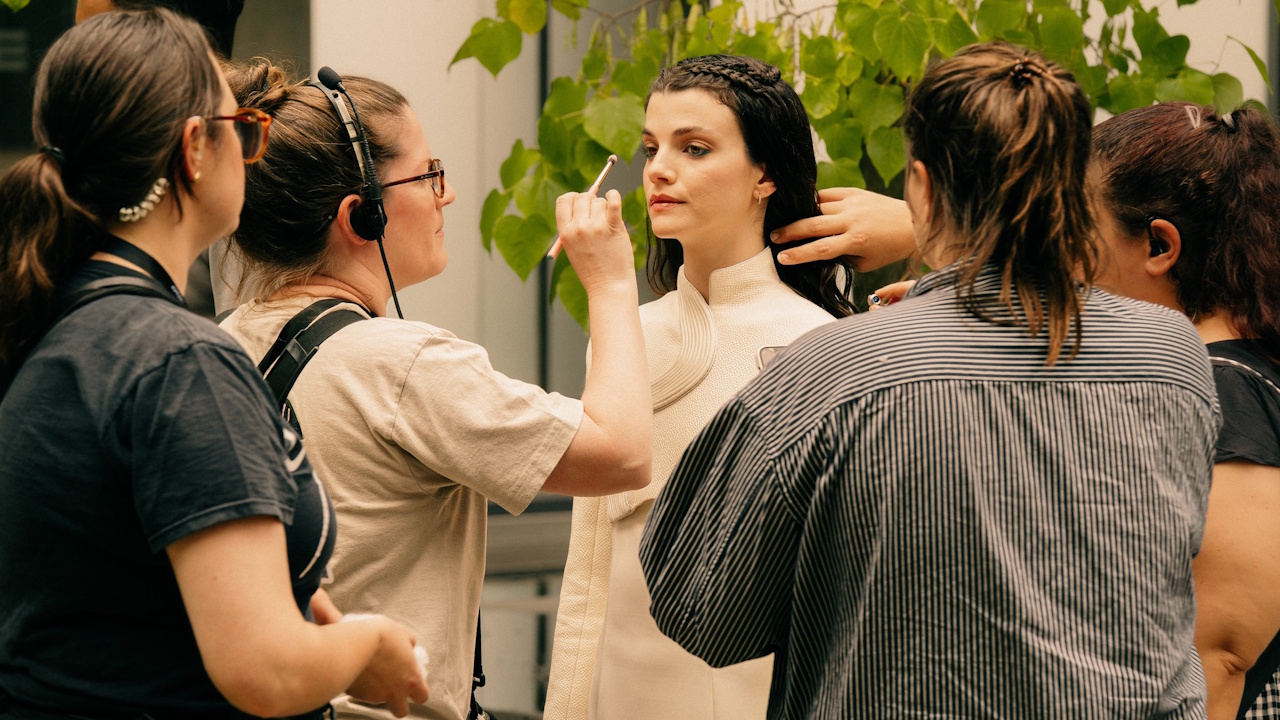 Behind-the-scenes photo from Star Trek SFA S1 showing Zoe Steiner as Tarima