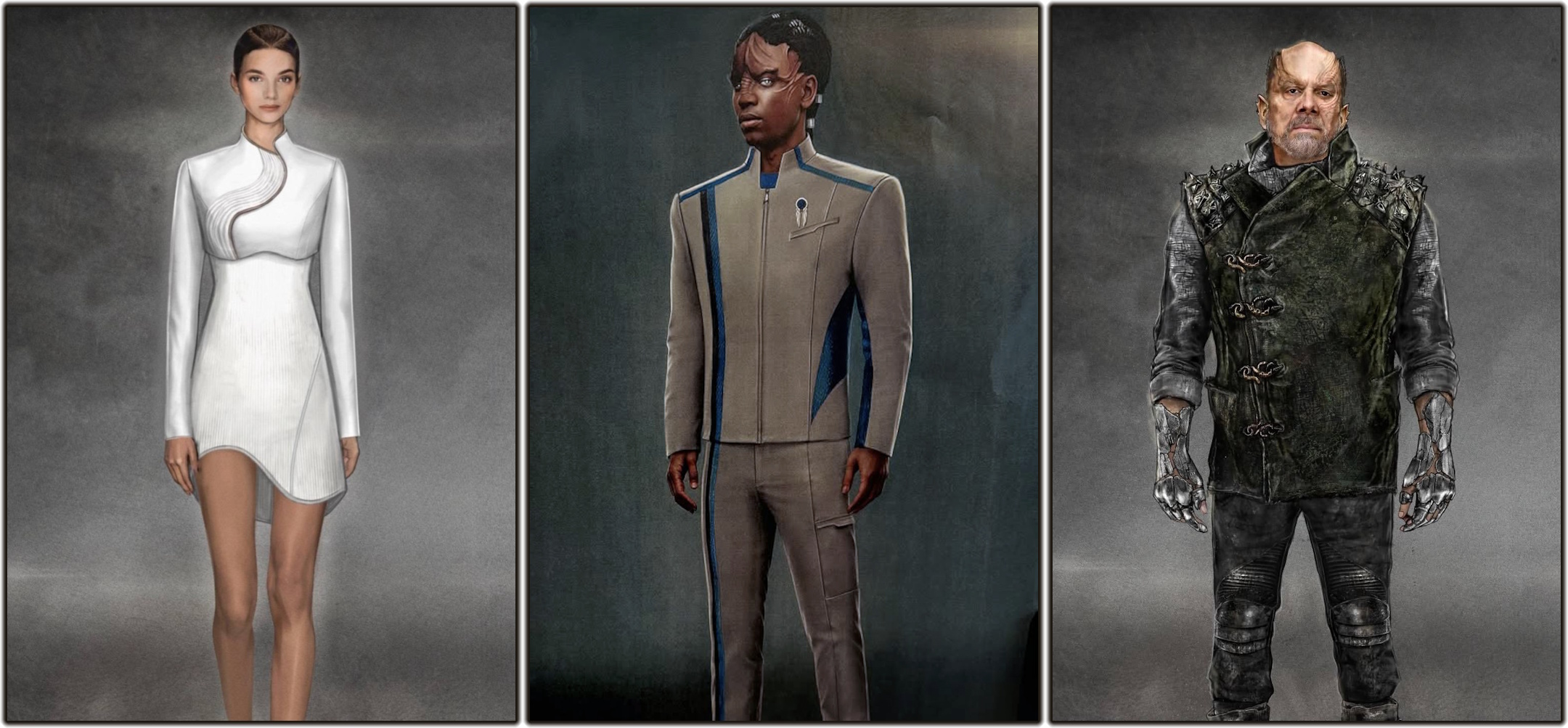 Concept art for Star Trek SFA showing three characters/costumes