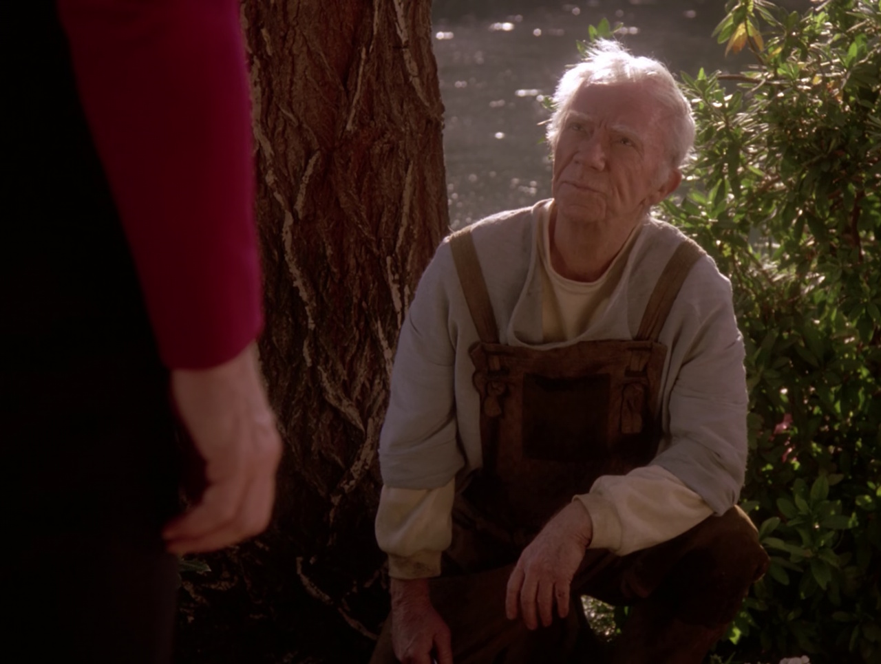 Still frame from Star Trek TNG S5 showing Boothby