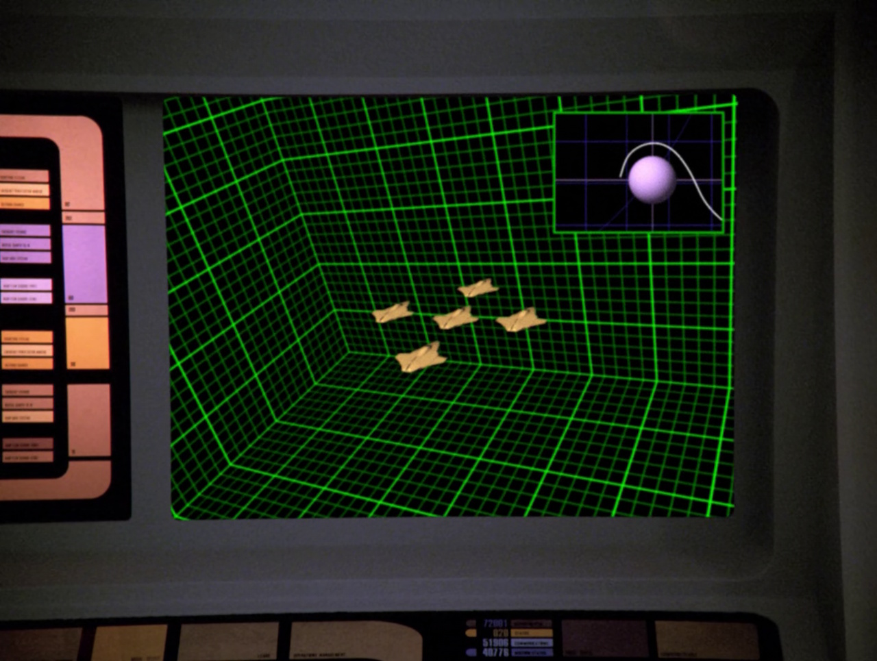 Still frame from Star Trek TNG S5 showing the training ships