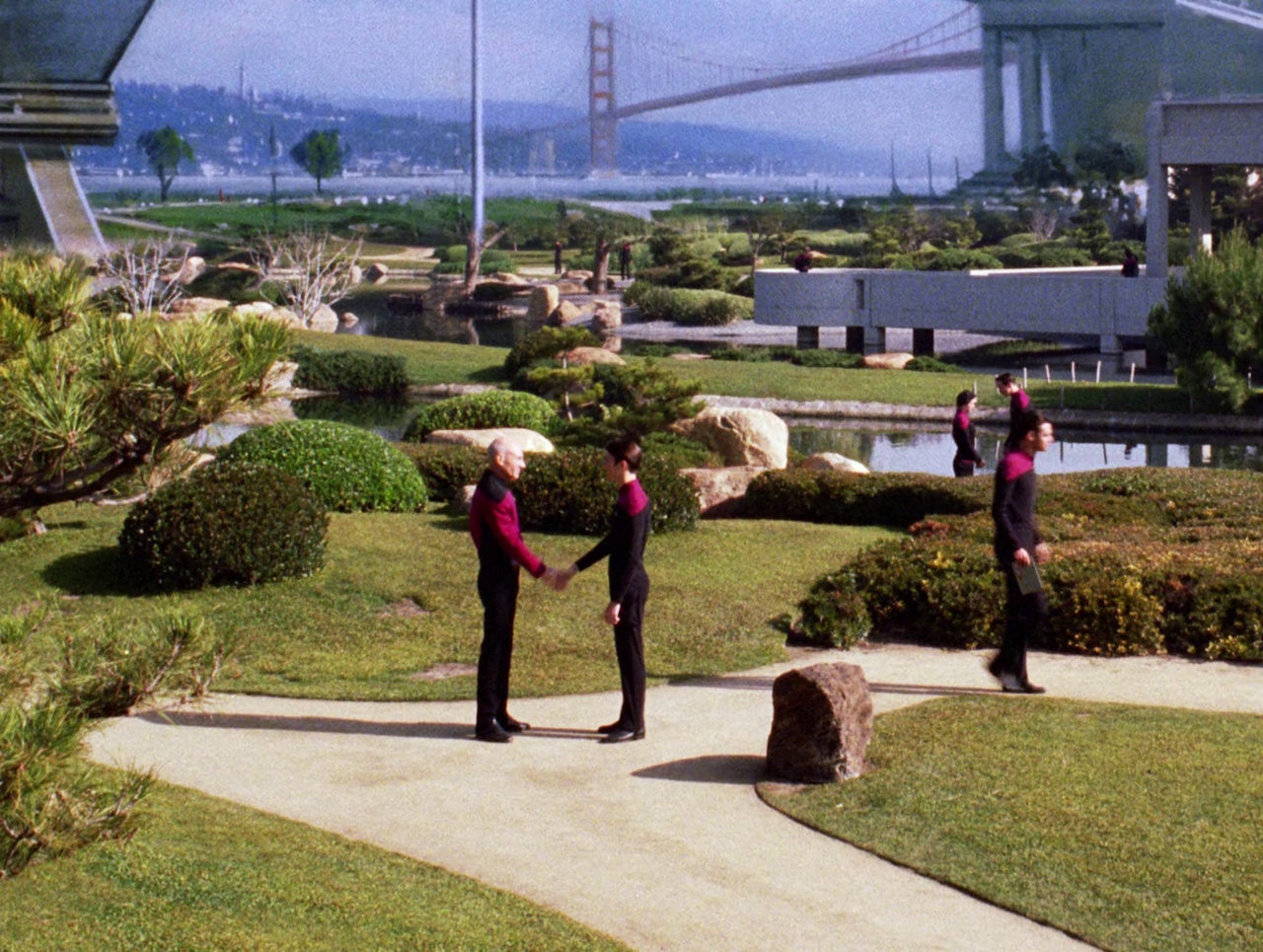 Still frame from Star Trek TNG S5 showing Wesley and Picard