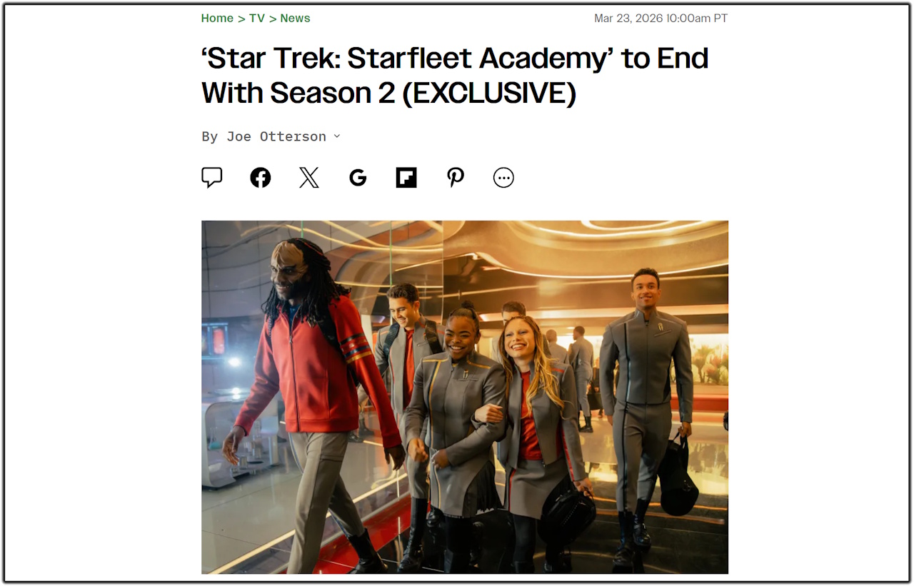 Screenshot of Variety showing Starfleet Academy's cancellation