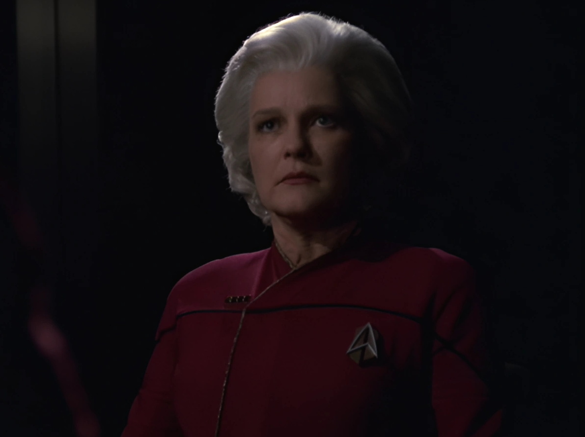 Still frame from Star Trek VOY showing Adm. Janeway