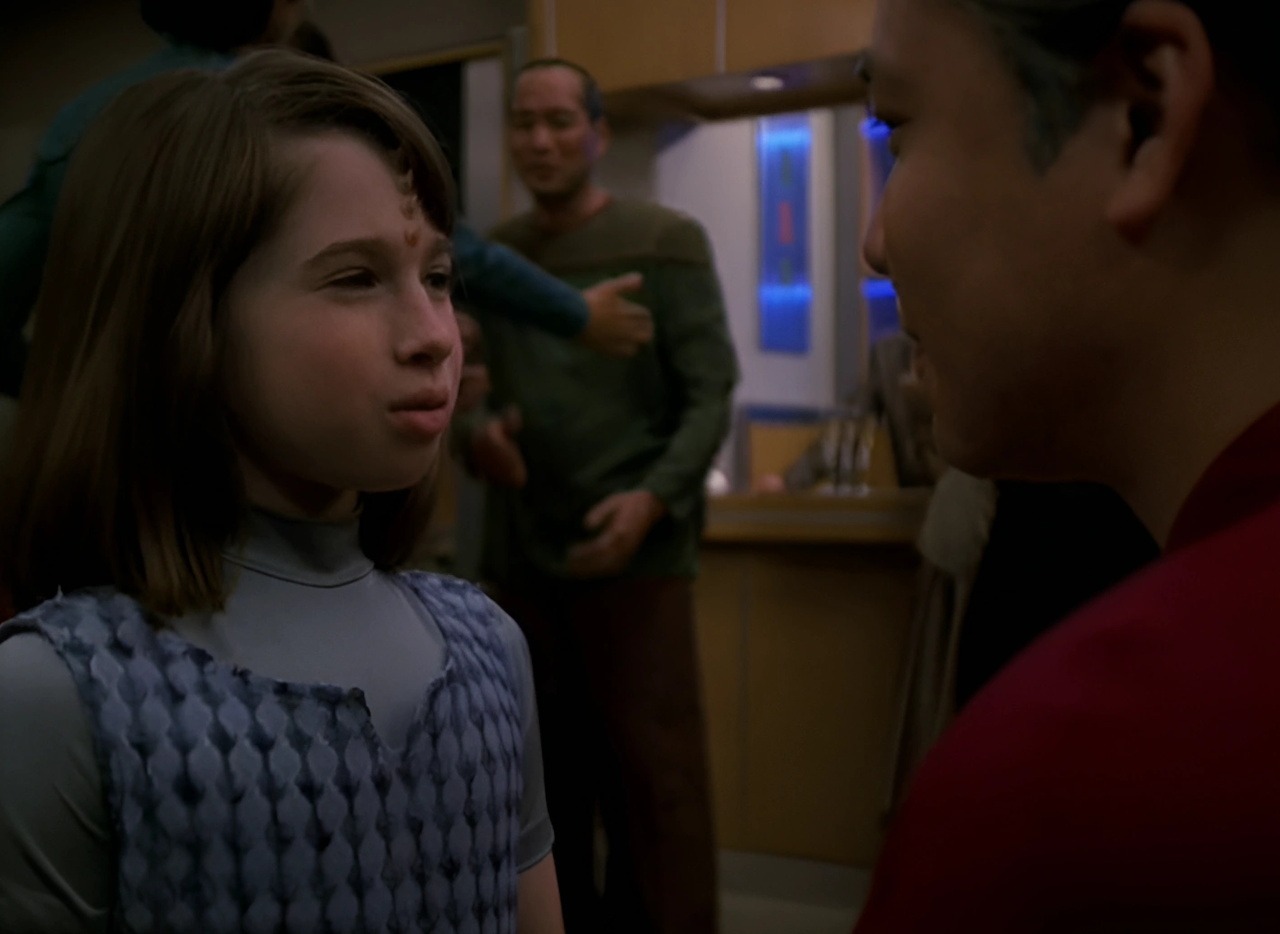 Still frame from Star Trek VOY showing Harry and Sabrina