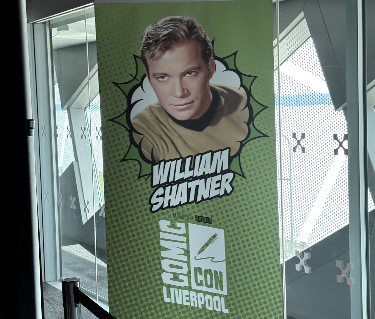 Photo from Liverpool Comic-Con 2026 showing the Shatner banner