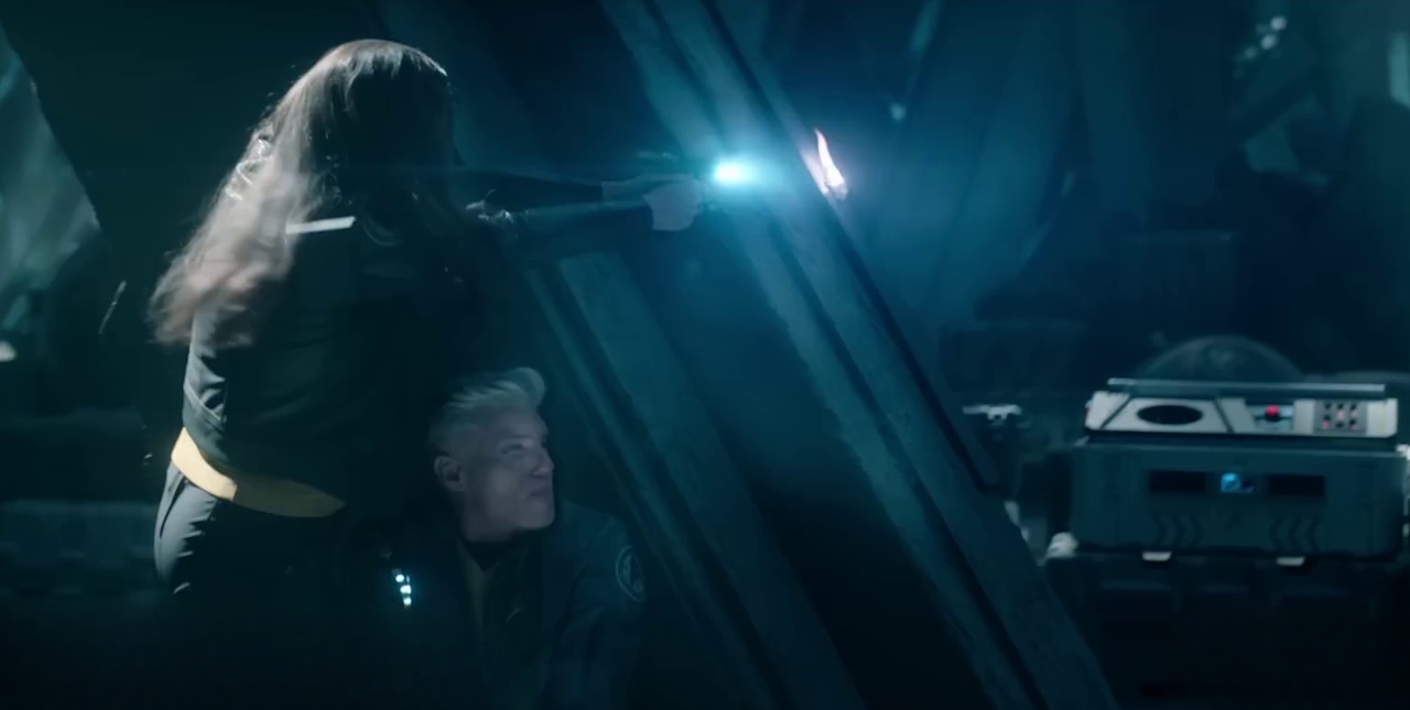 Still frame from the Strange New Worlds S4 trailer showing Una and Pike