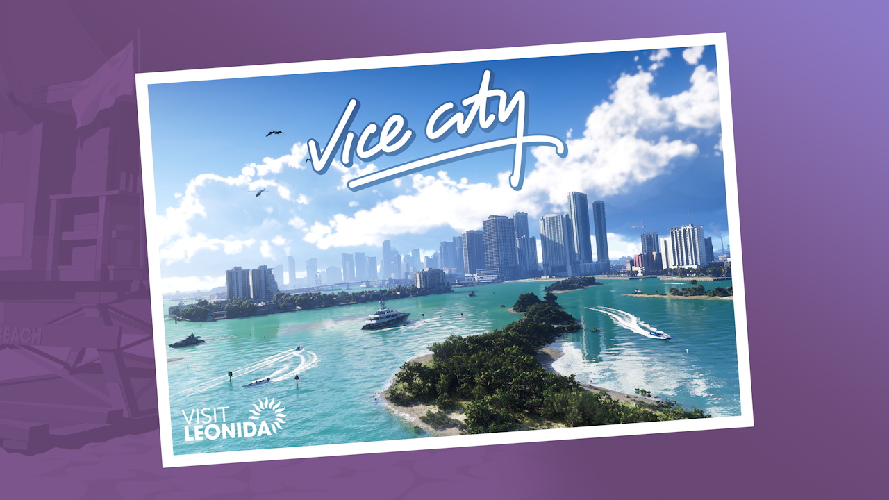 Promo image for Grand Theft Auto 6 showing a postcard